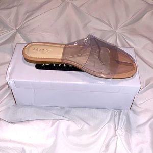 Nude and clear slide sandals